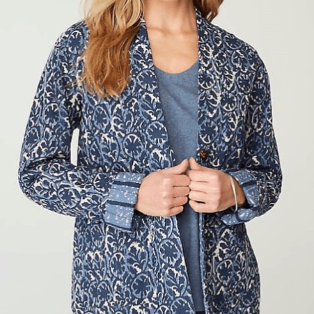 NWT Blue Reversible Quilted Jacket Size XS J. Jill Block Print Pockets Buttons